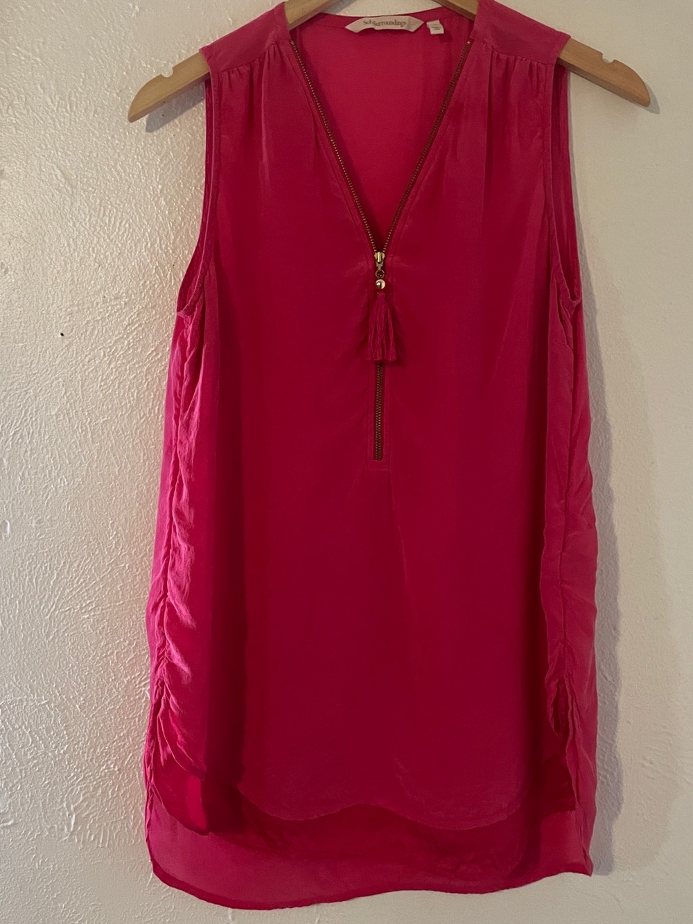 Soft Surroundings Viscose Pink Sleeveless Tunic Tank Tassel Zip Small